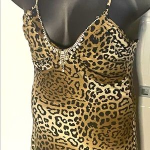 Leopard print embellished spaghetti strap top